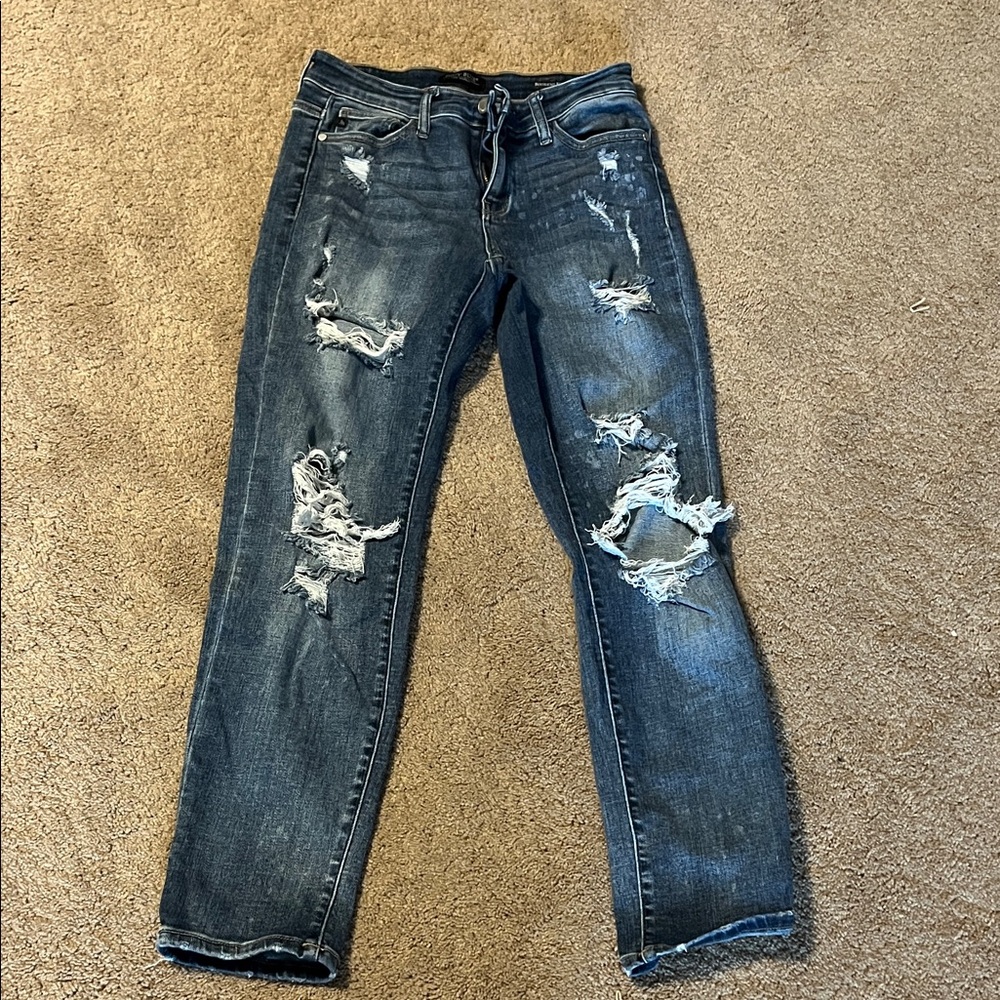 Judy Blue Dark Distressed Boyfriend Jeans